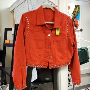 Shein Womens Red Studded Demin Jacket Size M